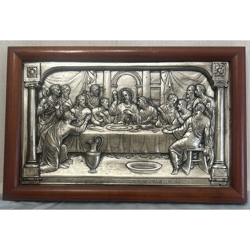 The Last Supper 16" X 10.5” Framed Metallic Bas Relief
